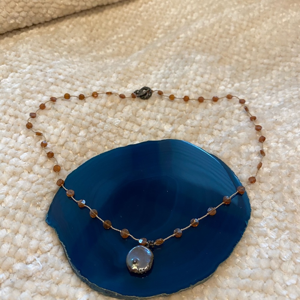 Black Tahitian Pearl Necklace With Crystal Beads